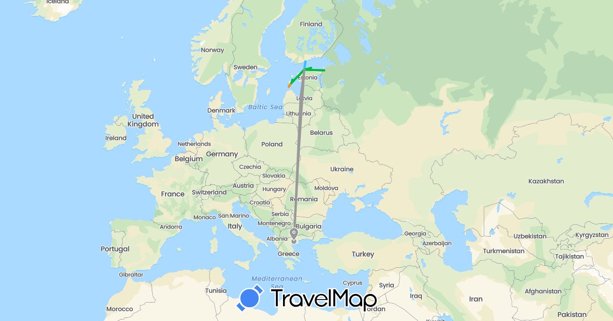 TravelMap itinerary: driving, bus, plane, boat, hitchhiking in Estonia, Finland, Greece, Latvia (Europe)
