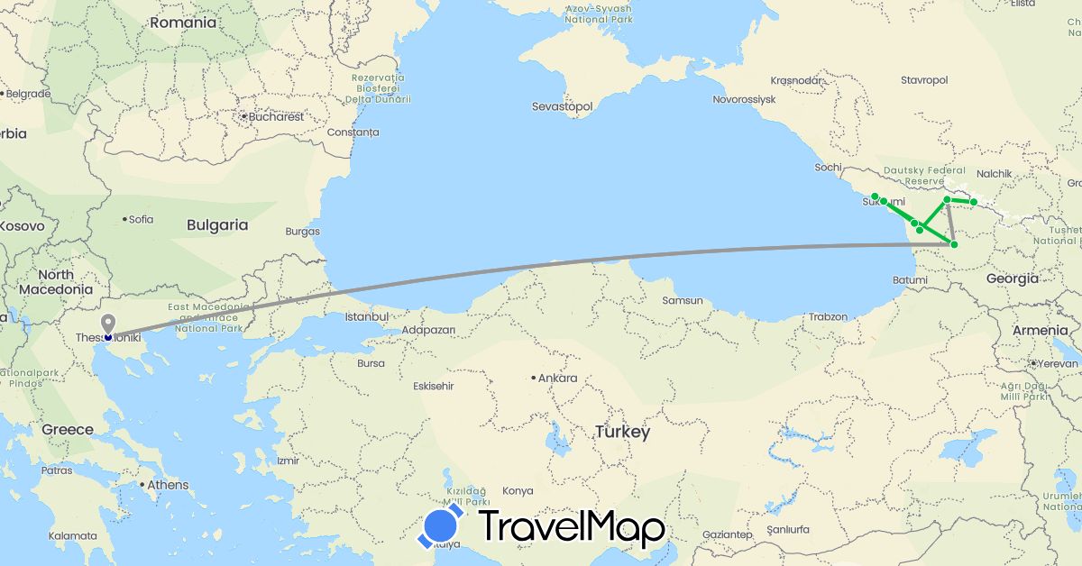 TravelMap itinerary: driving, bus, plane in Georgia, Greece (Asia, Europe)